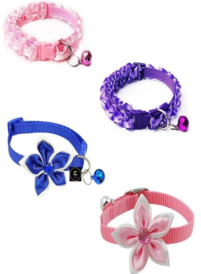 KittuPet Pack of 4 pcs Collar Flower Deisgn and 2 is ribion Collar and 2 is Flower Deisgn Reverisble Interactive Collar for Your Kitten Pupies Dog Size 10 MM Random Color - Image 1